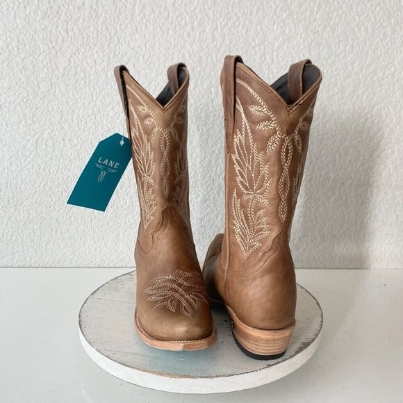 Lane SANDAGA Midi Womens Cowboy Boots 7.5 Cowgirl Western Brown Mid Calf Tall - Picture 1 of 11